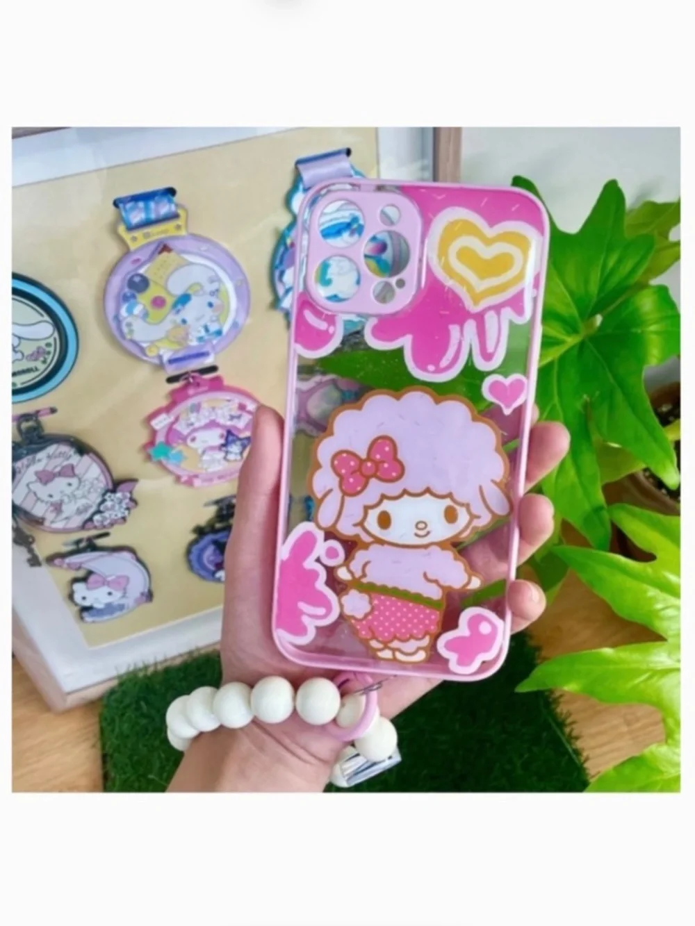 iPhone 12promax cartoon Case.Handmade cute case with free gift beads chain